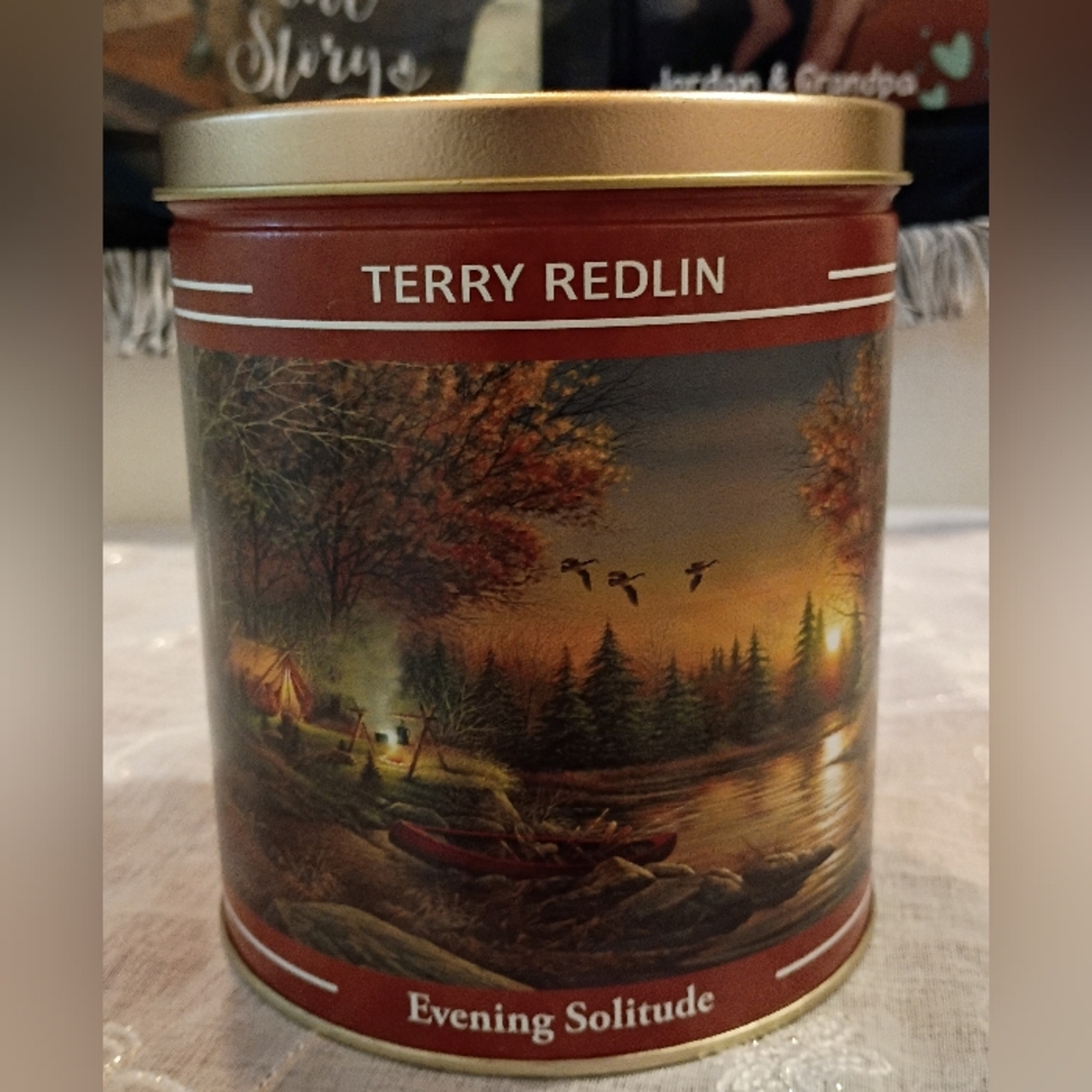 vintage 90's Collectible Popcorn Tin, Terry Redlin "Evening Solitude" 6" x 5"